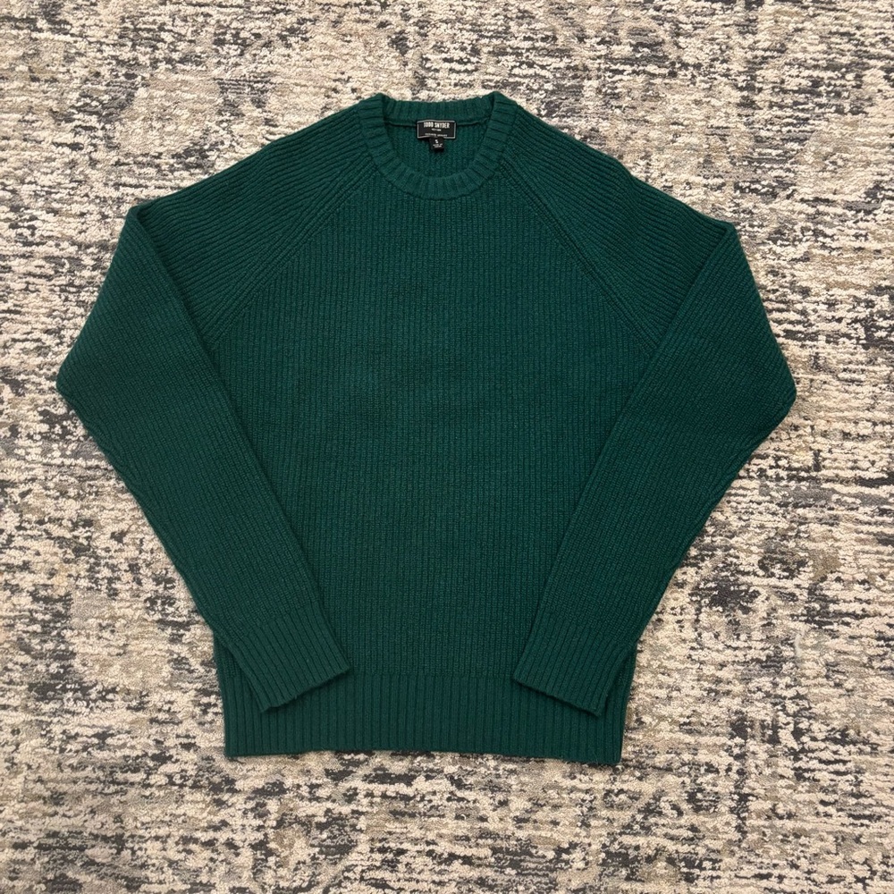 Todd Snyder Italian Wool Ribbed Raglan Sweater Knit Hunter Green Mens Small $398